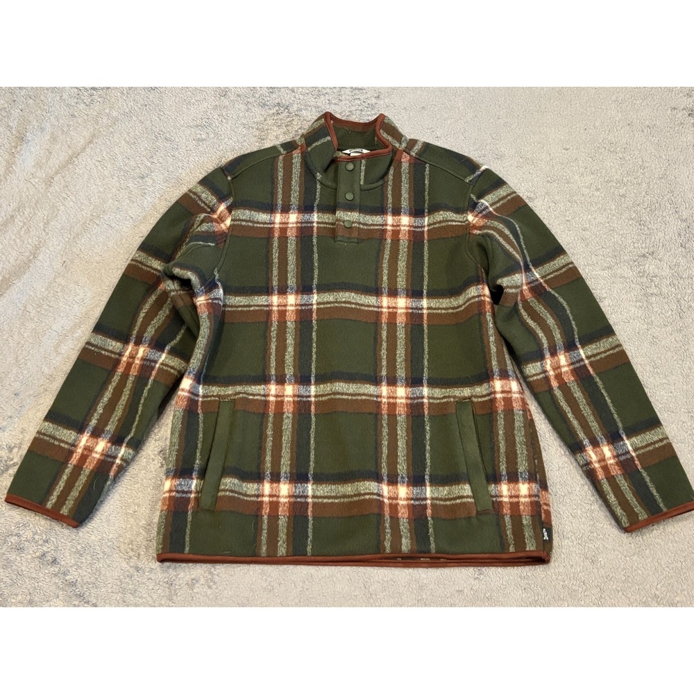 Duluth Trading Timberlodge 1/4 Snap Mock Neck Top Mens Medium Green Brown Plaid